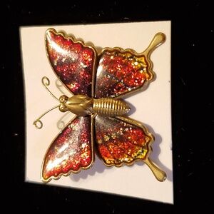 Red Enamel Butterfly Pin